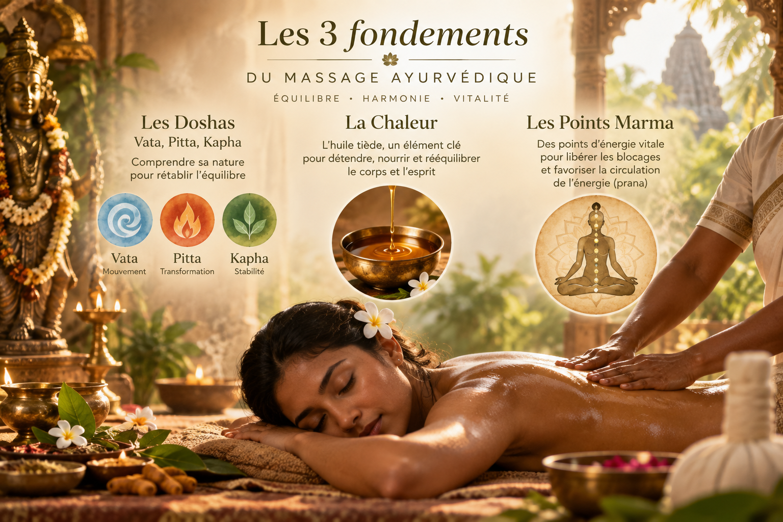 3 fondements du massage ayurvédique : doshas, chaleur et points marma